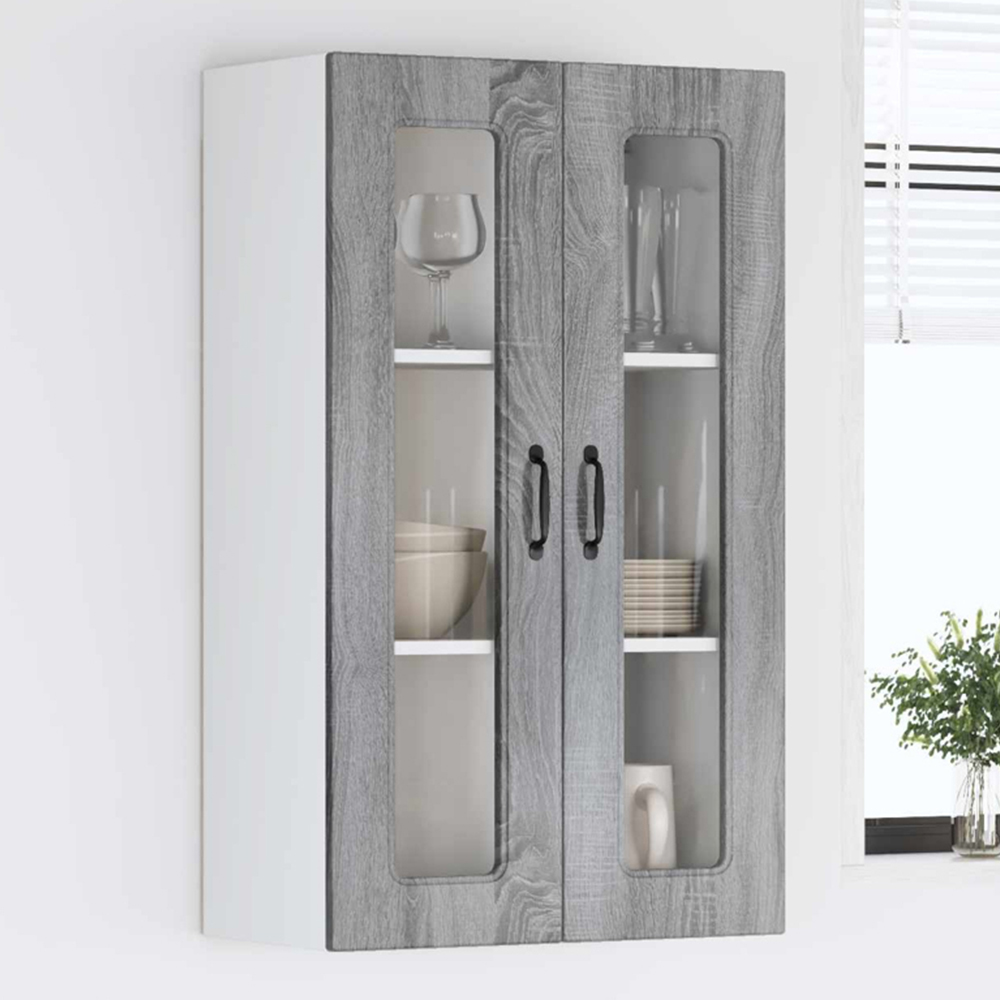 vidaXL 2 Glass Door Grey Sonoma Kitchen Wall Cabinet Image 1