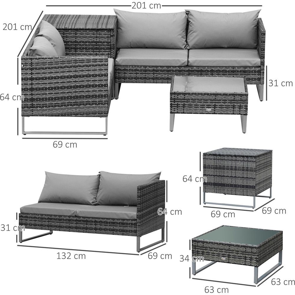 Outsunny 4 Seater Grey Rattan Wicker Corner Sofa Lounge Set Image 8