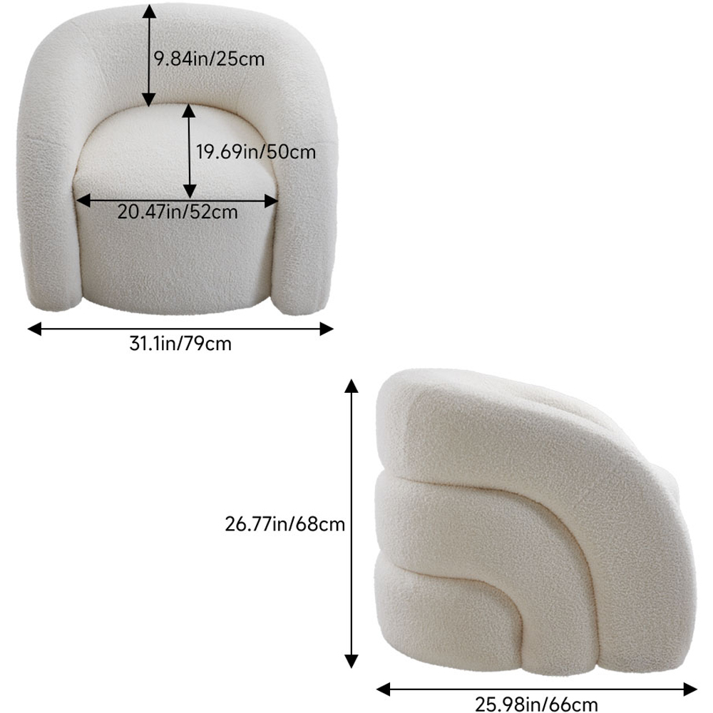 Living and Home White Velvet Artistic Wraparound Armchair Image 9