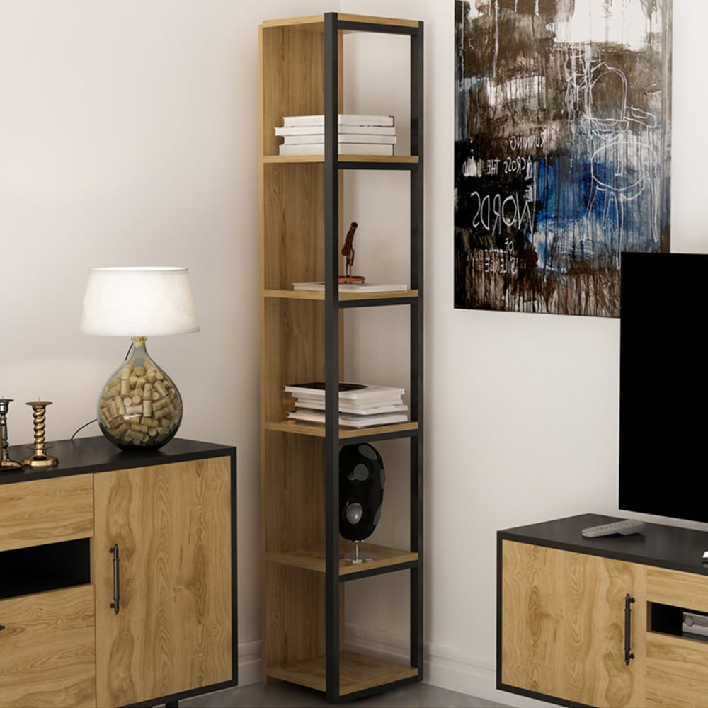 Decorotika Texas 5 Shelf Oud and Black Bookshelf Image 1