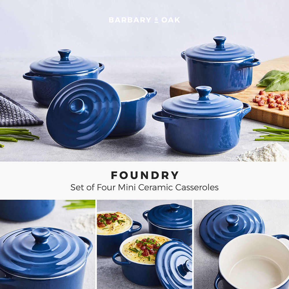 Barbary and Oak 10cm Limoges Blue Set of 4 Ceramic Mini Casseroles Image 2