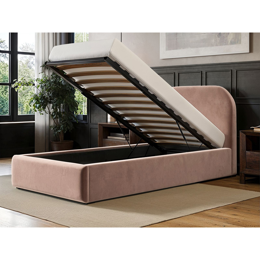 Flair Alba Single Pink Velvet Ottoman Bed Image 4