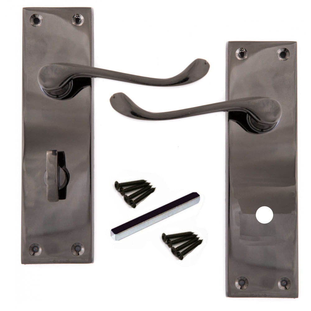 Golden Grace Polished Black Nickel Victorian Scroll Bathroom Door Handle Set 150 x 40mm Image