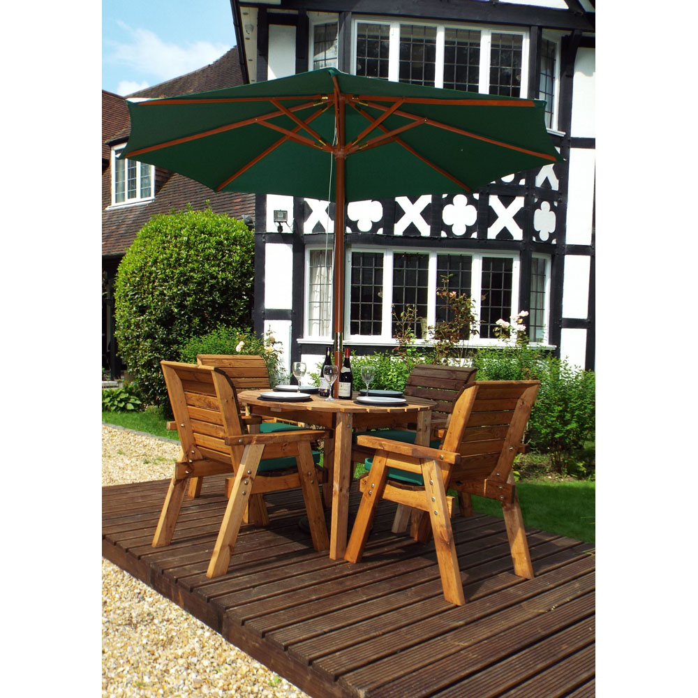 Charles Taylor Solid Wood 4 Seater Round Outdoor Dining Set with Green Cushions Image 7