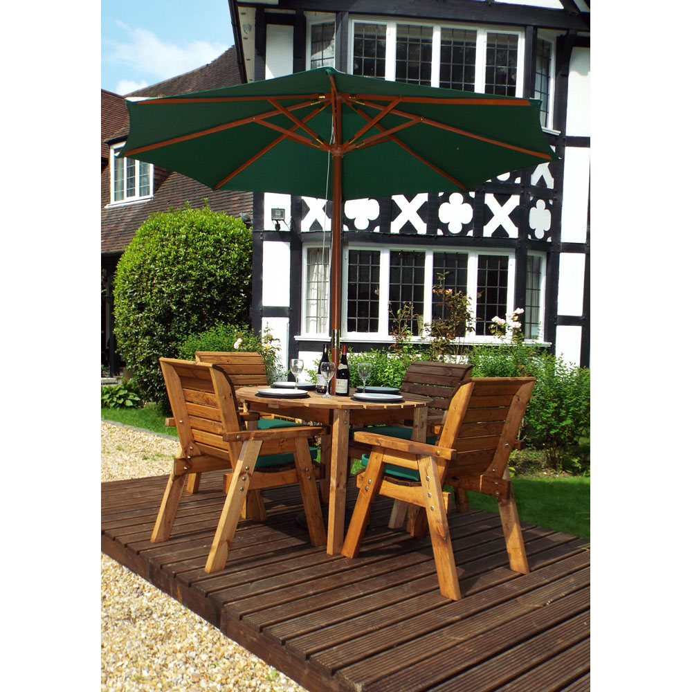 Charles Taylor Solid Wood 4 Seater Round Outdoor Dining Set with Green Cushions Image 7