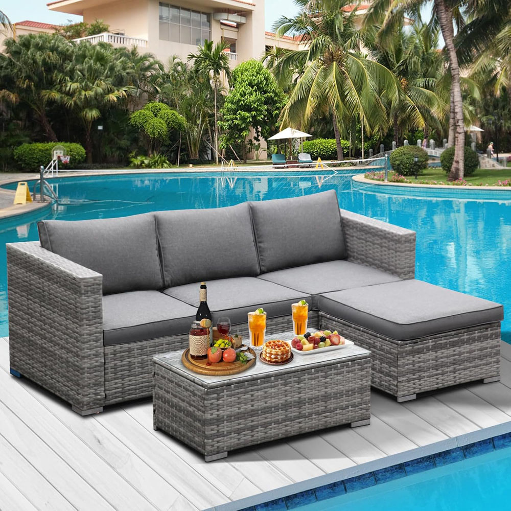 Willowmare 4 Seater Grey Rattan Garden Corner Sofa Set Image 3