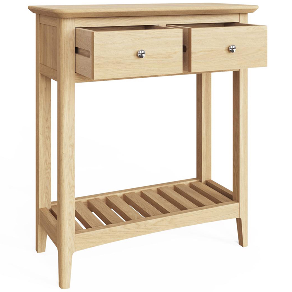 FWStyle 2 Drawer Single Shelf Natural Oak Ash Veneer Hallway Console Table Image 4