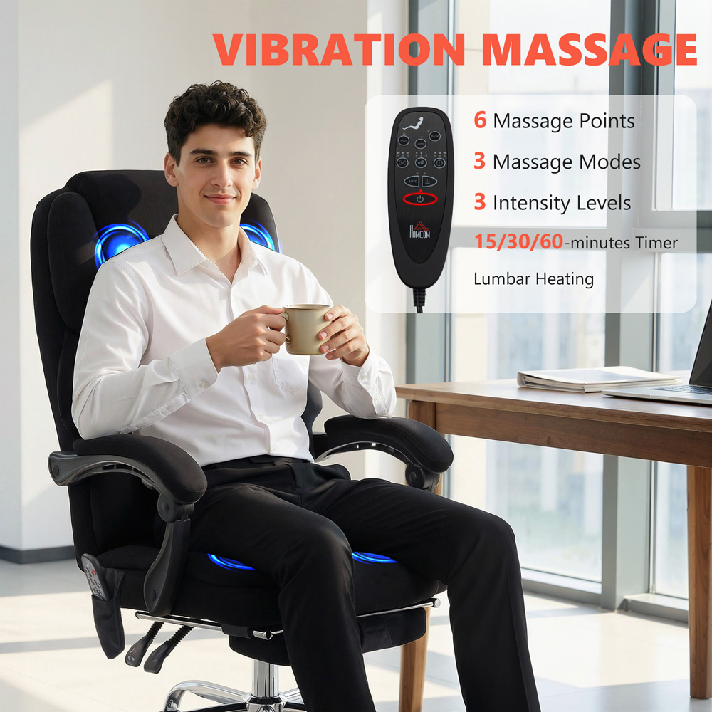 Portland Black Massage and Heat Reclining Office Chair Image 8