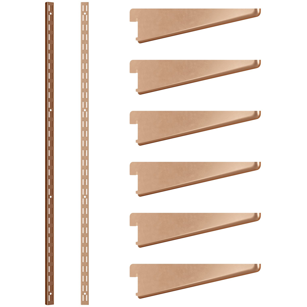 Rothley Polished Copper Twin Slot Shelving Kit 8.5 inch Brackets and 78 inch Uprights Image 1