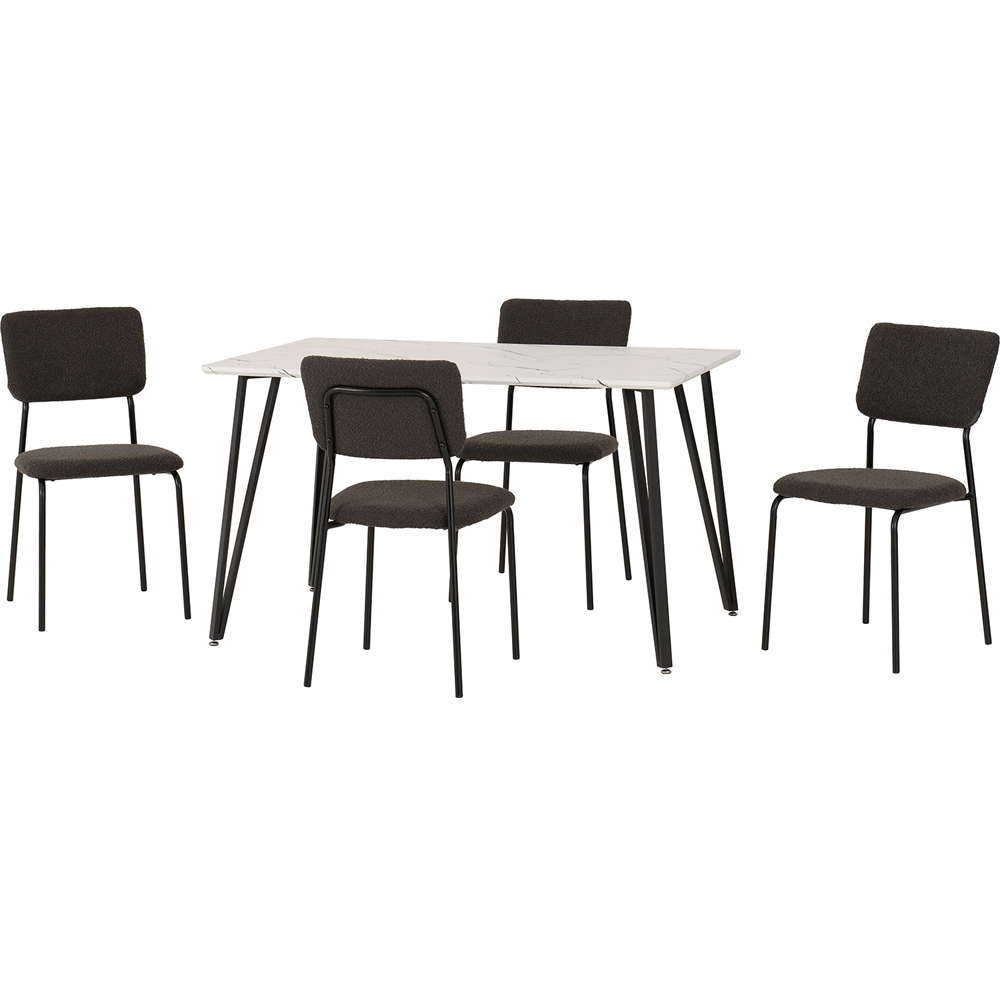 Seconique Marlow and Sheldon 4 Seater Dining Set White Marble and Grey Boucle Fabric Image 3