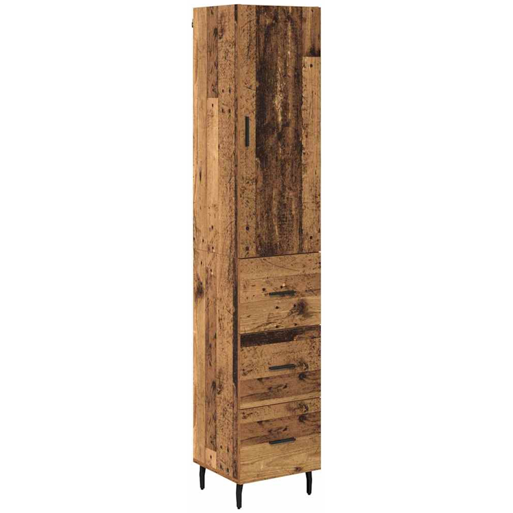 vidaXL Single Door 3 Drawer Old Wood Slim Sideboard with Metal Legs Image 2