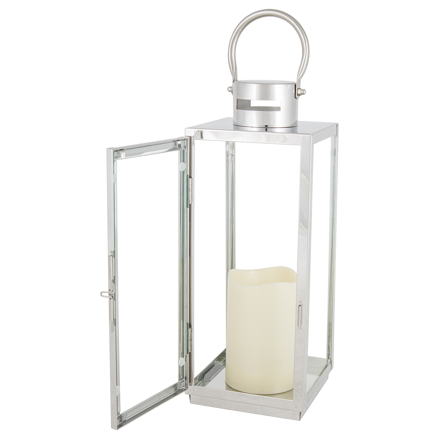 Modern LED Silver Stainless Steel Battery Powered Lantern Image 2