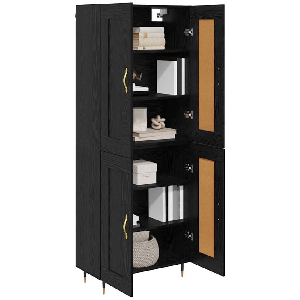 vidaXL 4 Door 6 Shelf Black Oak Highboard with Gold Handles Image 3
