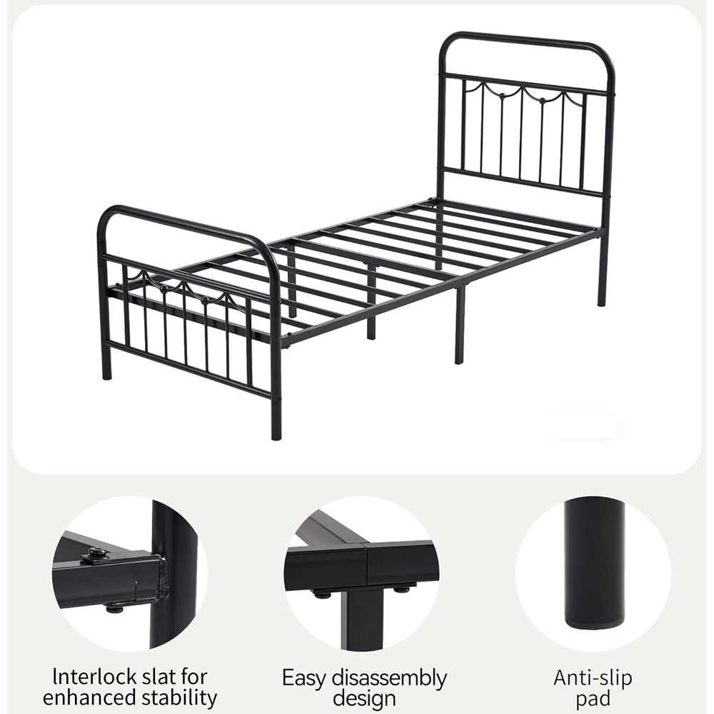 Brooklyn Frankie King Size Black Metal Bed Frame with Headboard and Footboard Image 6