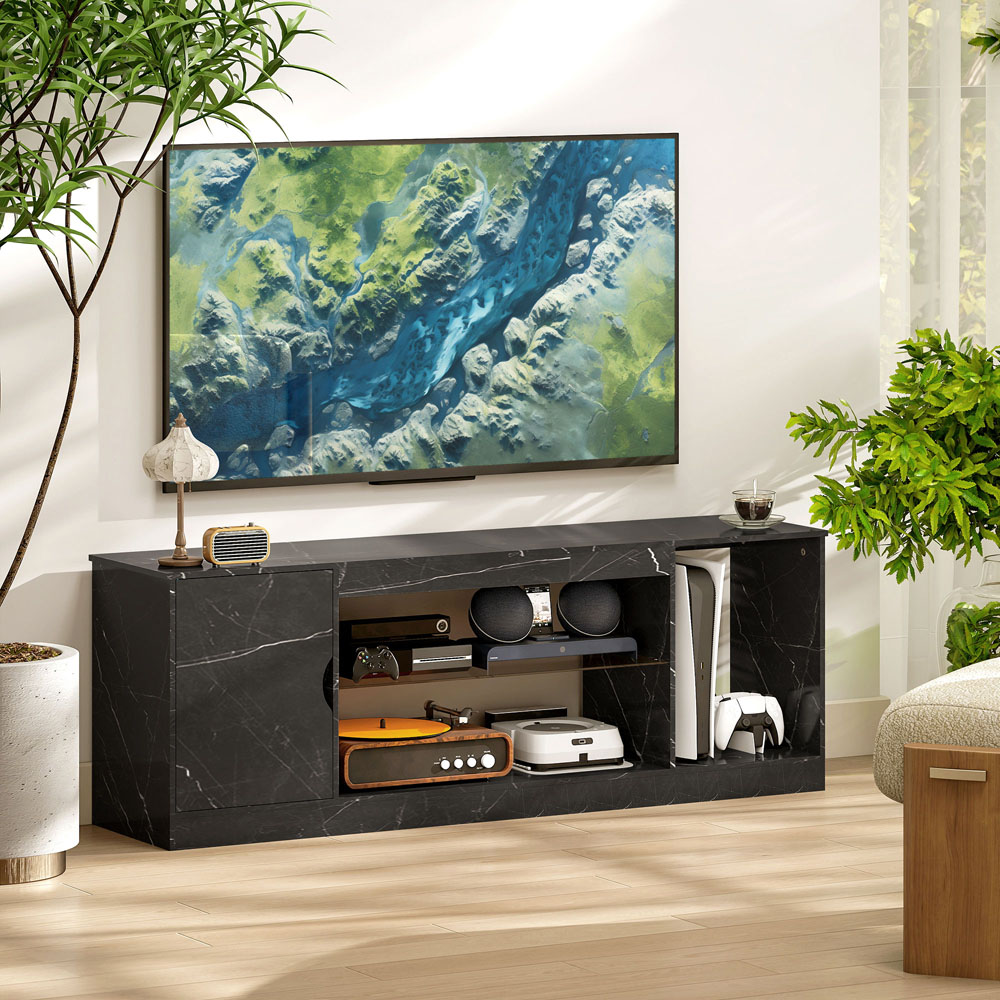 HOMCOM Single Door 3 Shelf Black Marble Effect TV Unit Image 7