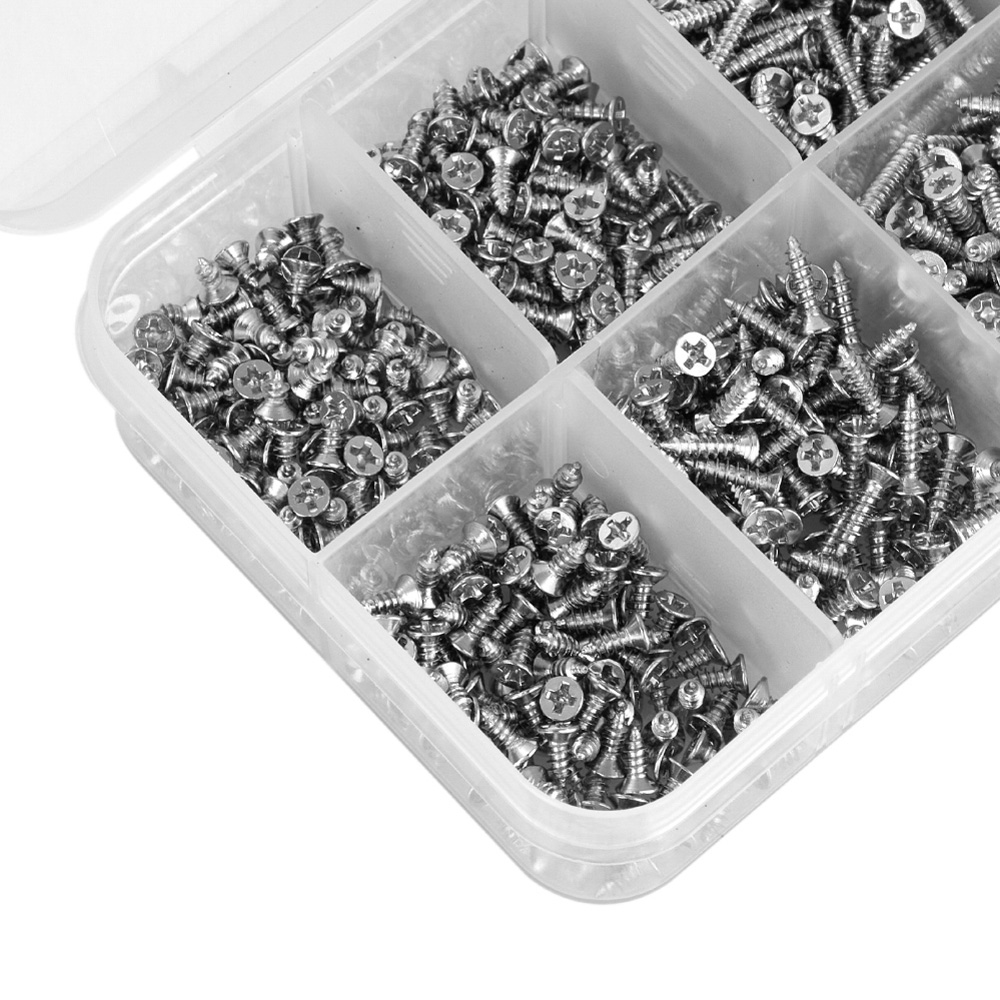 Living and Home 800 Piece Carbon Steel Nickel Plated Silver Phillips Flat Head Screws Set Image 5