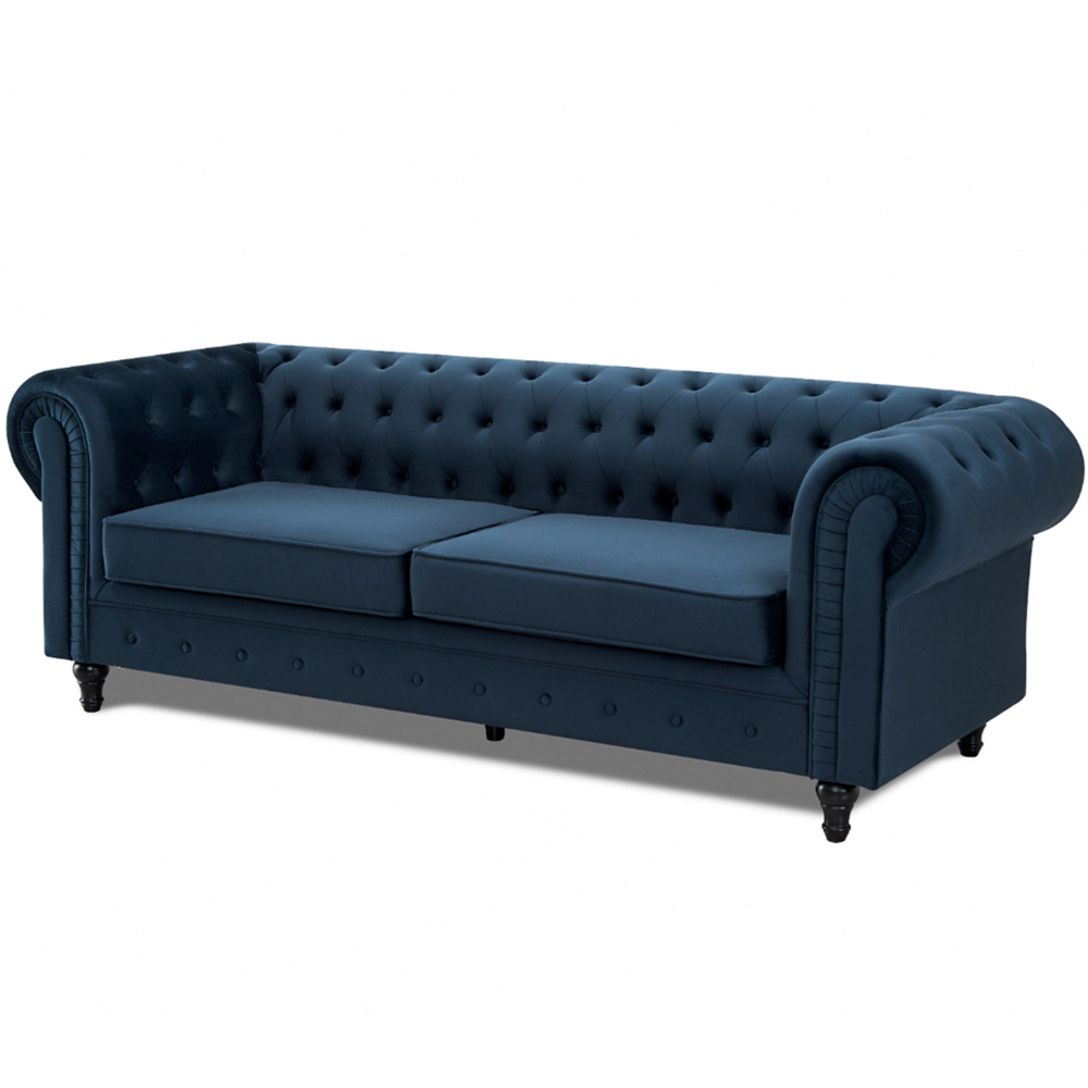 Home Detail Chesterfield 3 Seater Pleat Midnight Blue Velvet Sofa Image 2