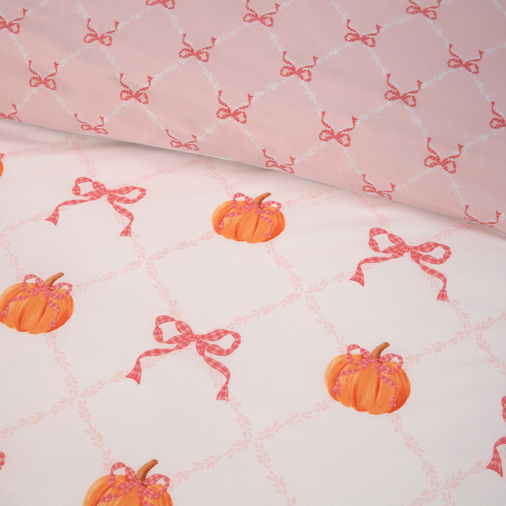 Pretty Bow Pumpkins Duvet Set Blush Superking Image 4