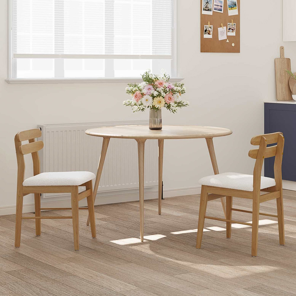 vidaXL Set of 2 Natural and White Rubberwood Rectilinear Vintage Dining Chairs Image 1