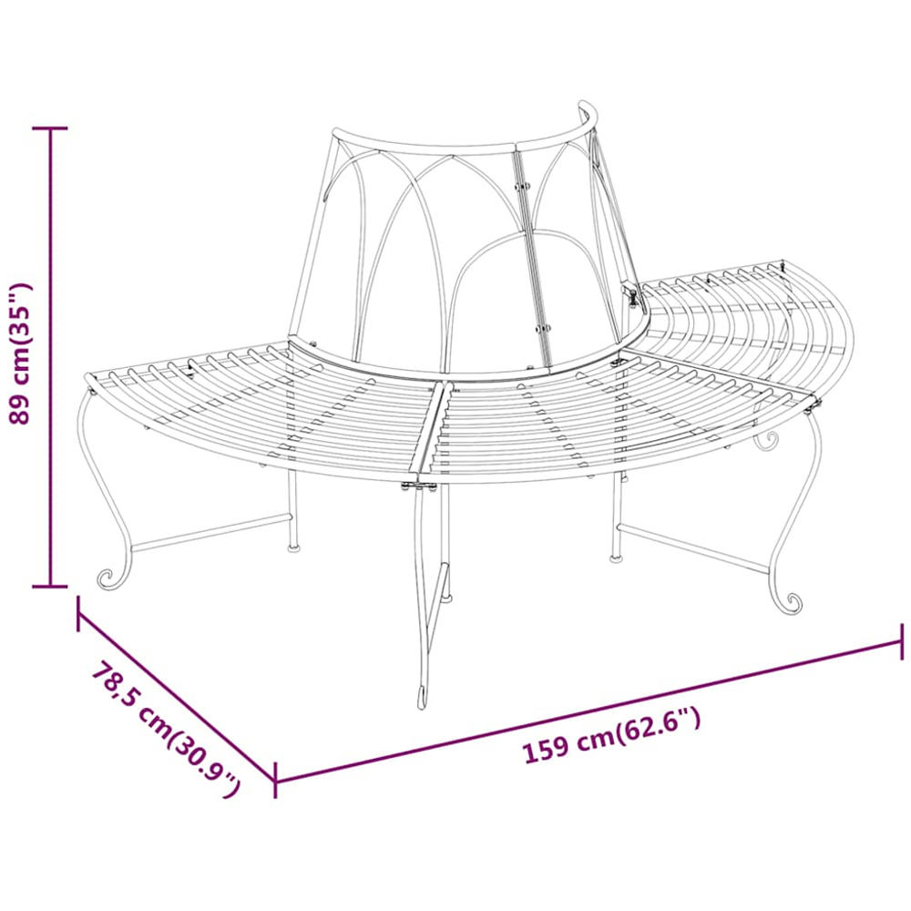 vidaXL 2 Piece Black Metal Decorative Half Round Circular Tree Bench Image 6
