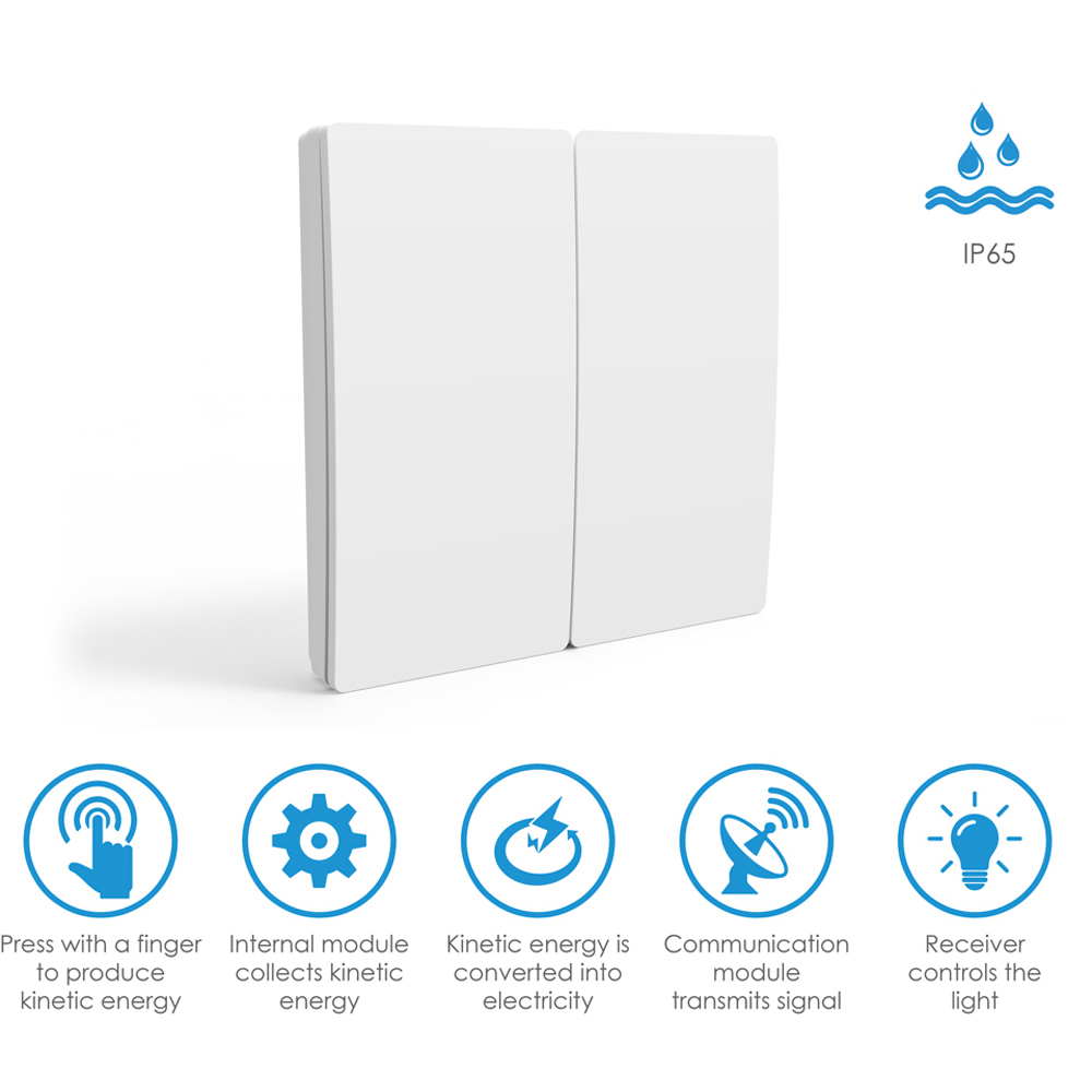 ENER-J ECO 2 Gang White Wireless Kinetic Switch and 2 500W RF Receiver Kit Image 4