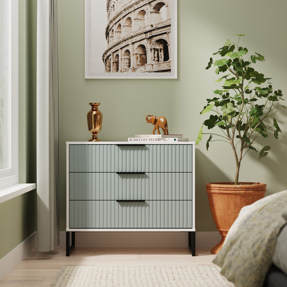 Crowndale Fluted 3 Drawer Duck and White Matt Chest of Drawers Ready Assembled Image 7
