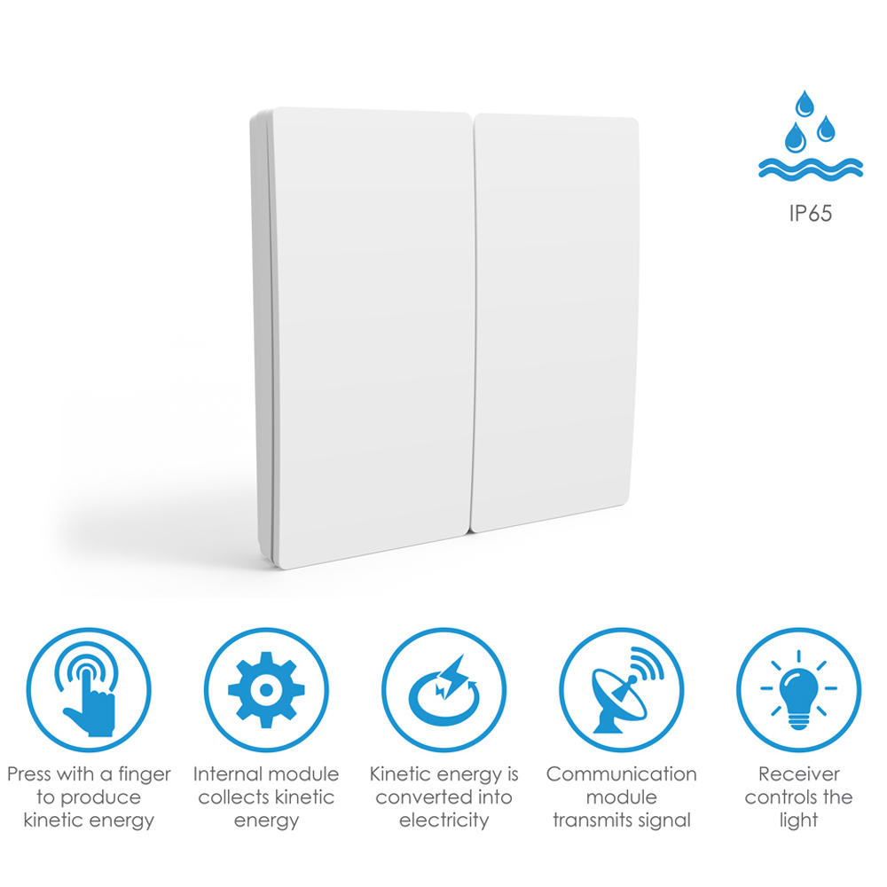 ENER-J ECO 2 Gang White Wireless Kinetic Switch and 2 500W RF and Wi-Fi Receiver Kit Image 5