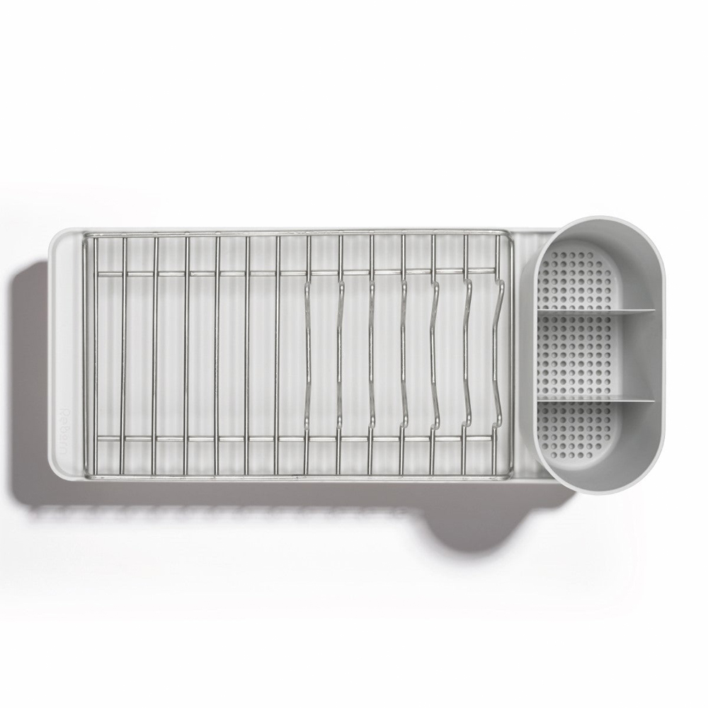 ReBorn Stone Effect Compact Kitchen Draining Rack with Cutlery Holder Image 4