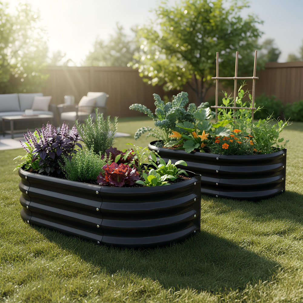 Harbour Housewares Anthracite Rounded Raised Garden Bed 120 x 60cm 2 Pack Image 3