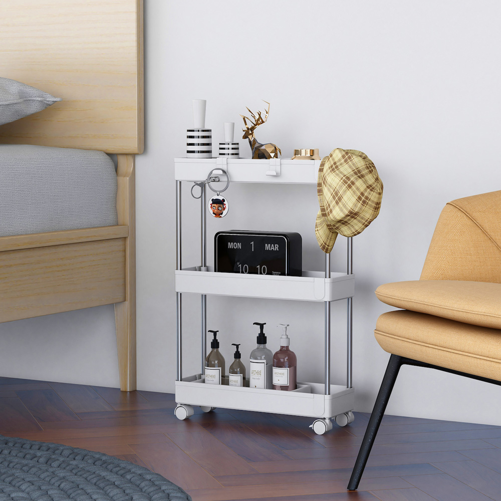 Avilo 3 Shelf White Multi-Purpose Storage Utility Cart Image 2