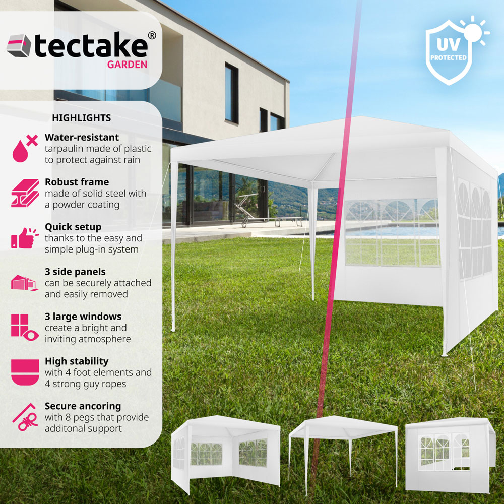 tectake Baraban White 3 Side Panel Gazebo Image 6