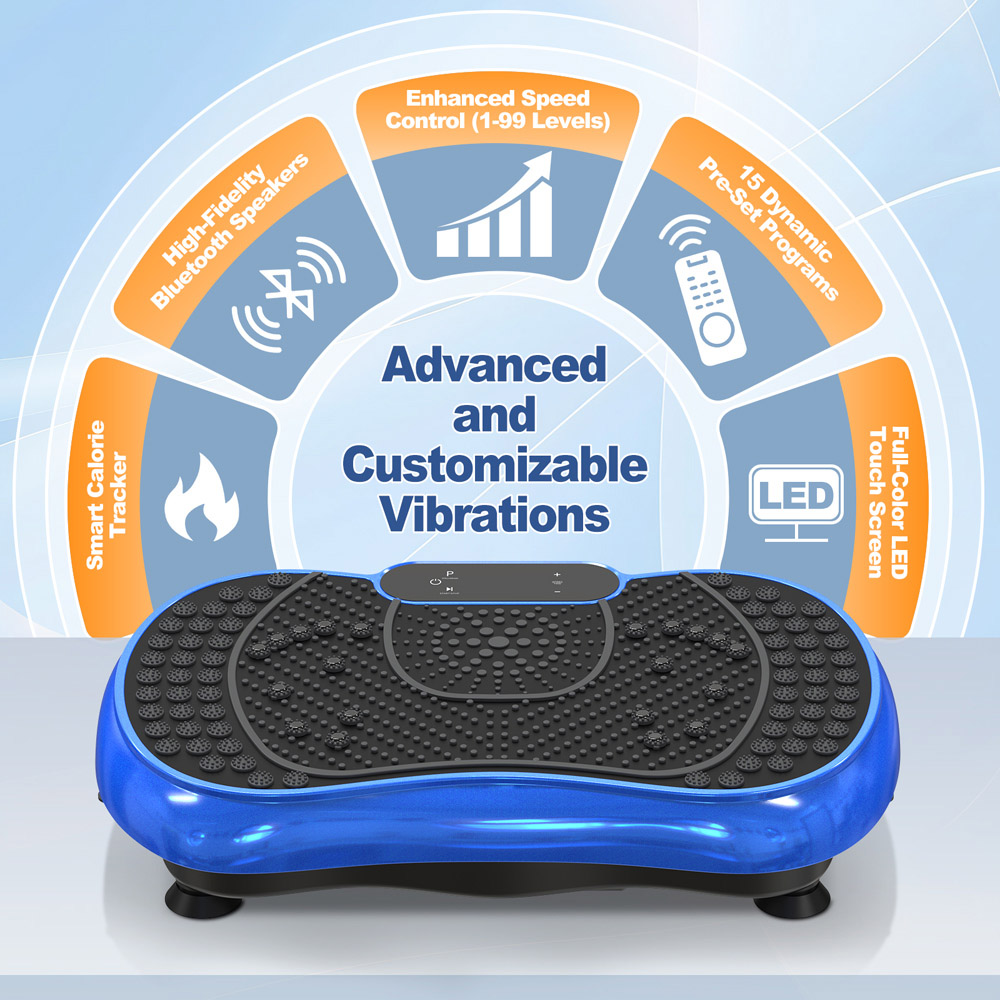 Rattrix Blue Vibration Plate Exercise Machine with Bluetooth Speaker and LED Display Image 3