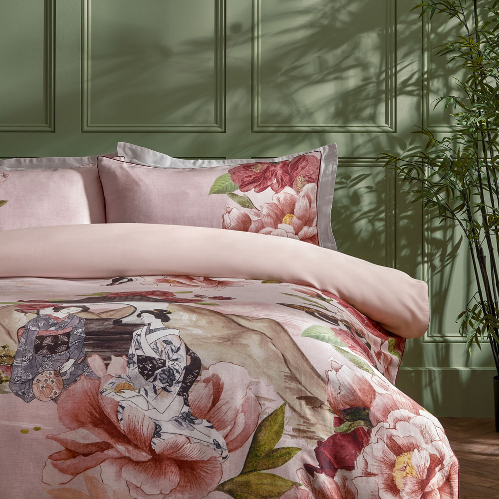 Paoletti Geisha King Size Cotton Blush Duvet Set Image 2