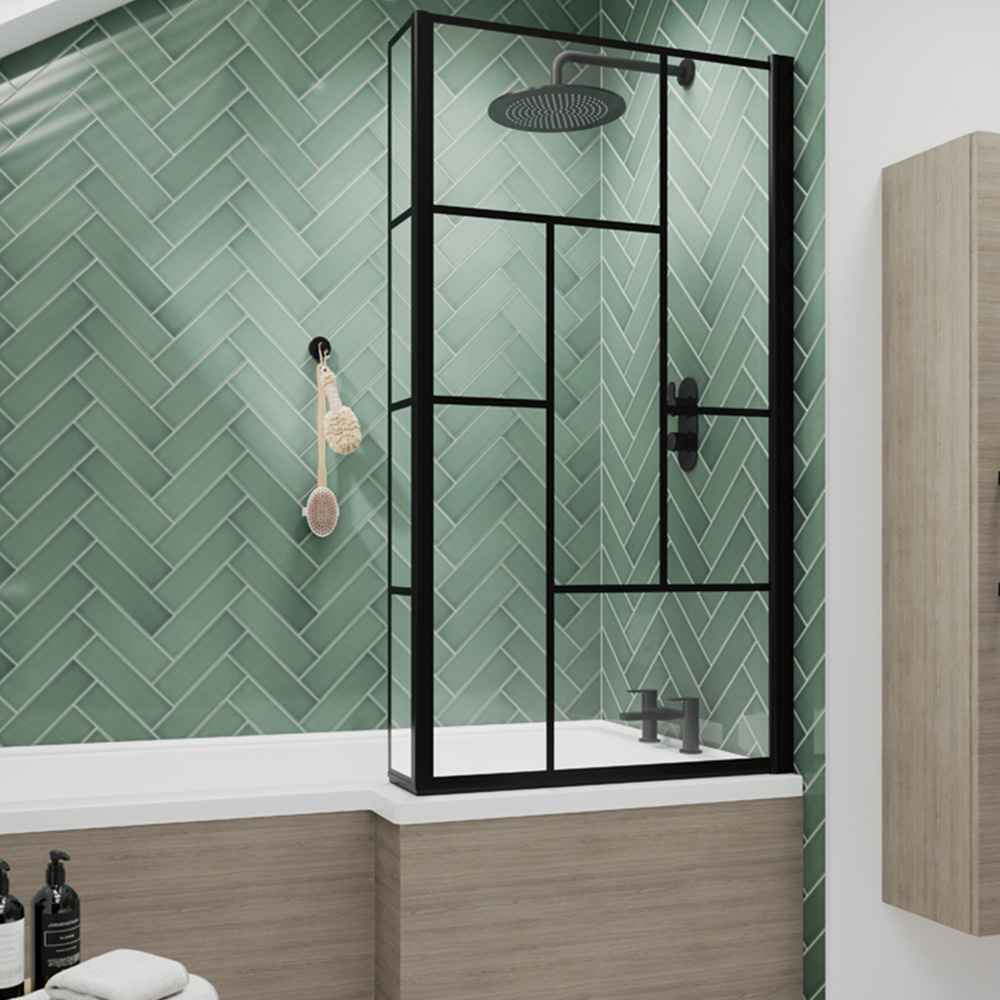 nuie Matt Black Abstract Bath Screen 795mm Image 2