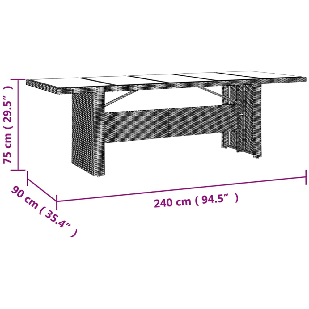 vidaXL 8 Seater Beige Polyrattan Tempered Glass Tabletop Garden Table Image 7