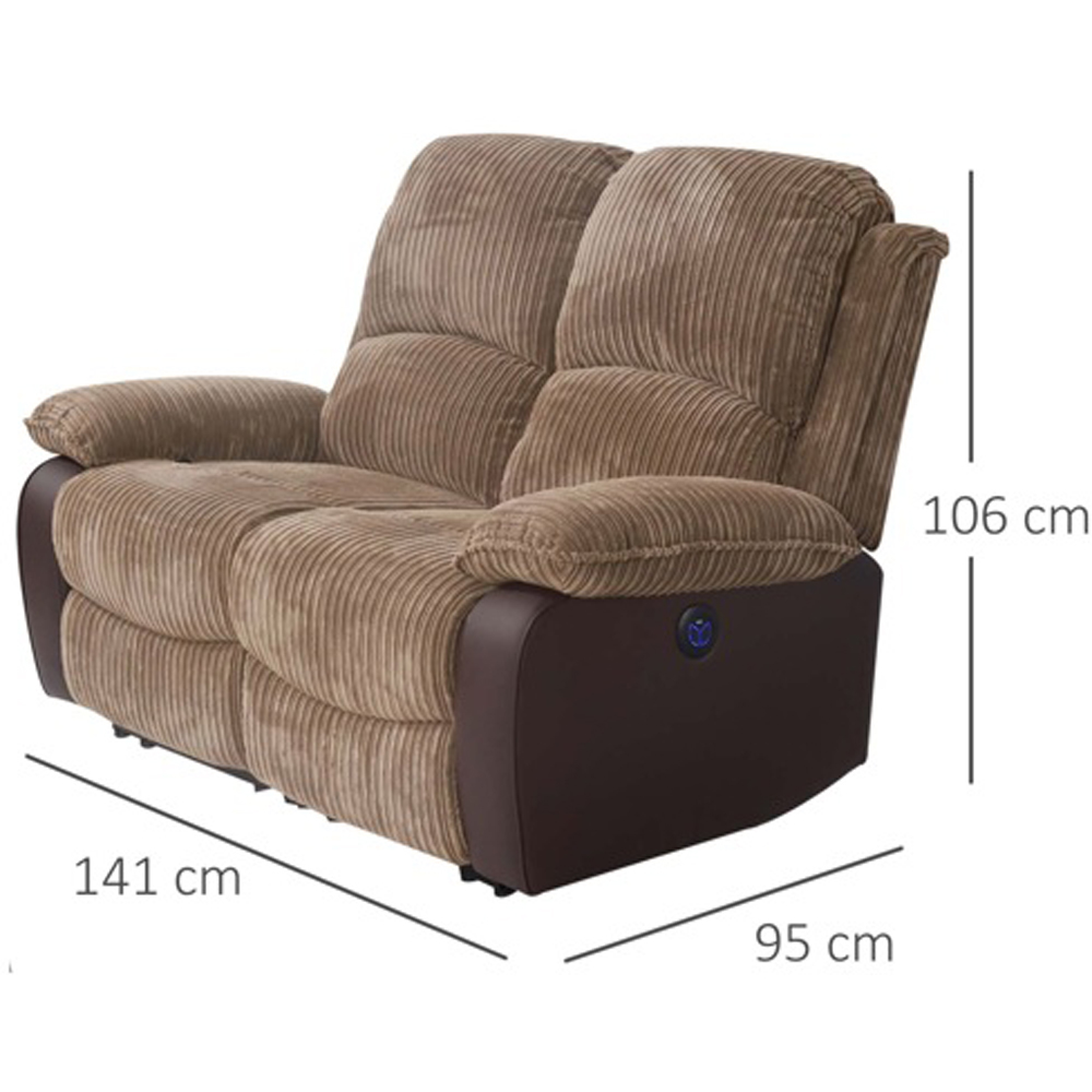 Comfy Living 5 Seater Brown Cord Fabric Electric Recliner Sofa Set Image 8