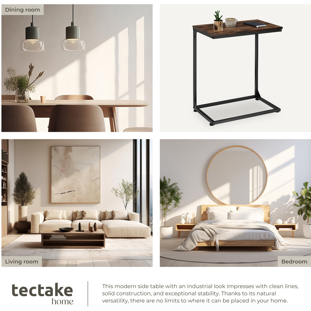 tectake Cardiff Dark Industrial Wood Rustic Bedside Table Image 6