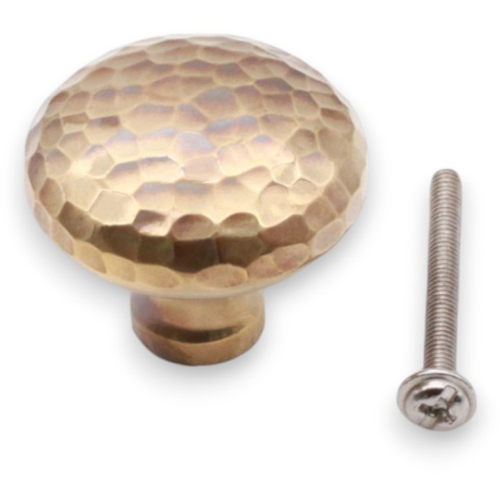 Spira Brass Hammered Mushroom Aged Brass Cupboard Knob 38mm Image 4