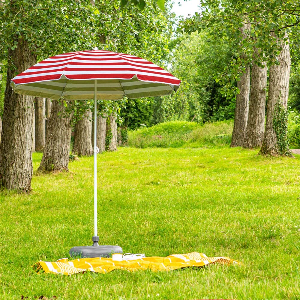 Harbour Housewares Red Stripe Metal Beach Parasol with Grey Fillable Base 1.8m Image 2