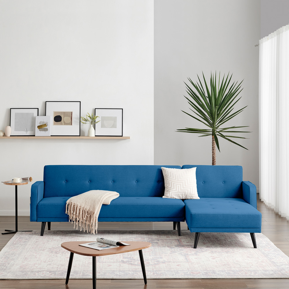 Furniturebox Oliver 3 Seater Blue Left Hand Sofa Bed Image 3