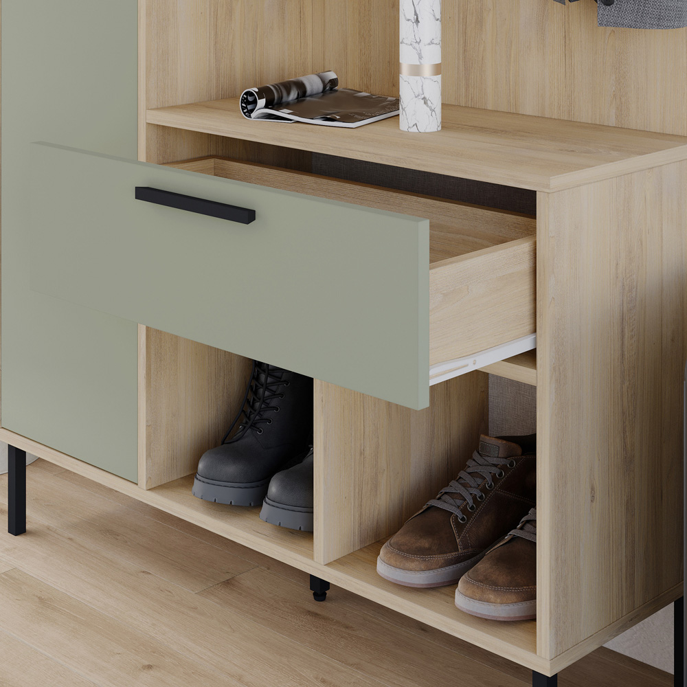 Decortie Acton Single Door Single Drawer Sapphire Oak Ash Green Entryway Coat Rack with Shoe Storage Image 3