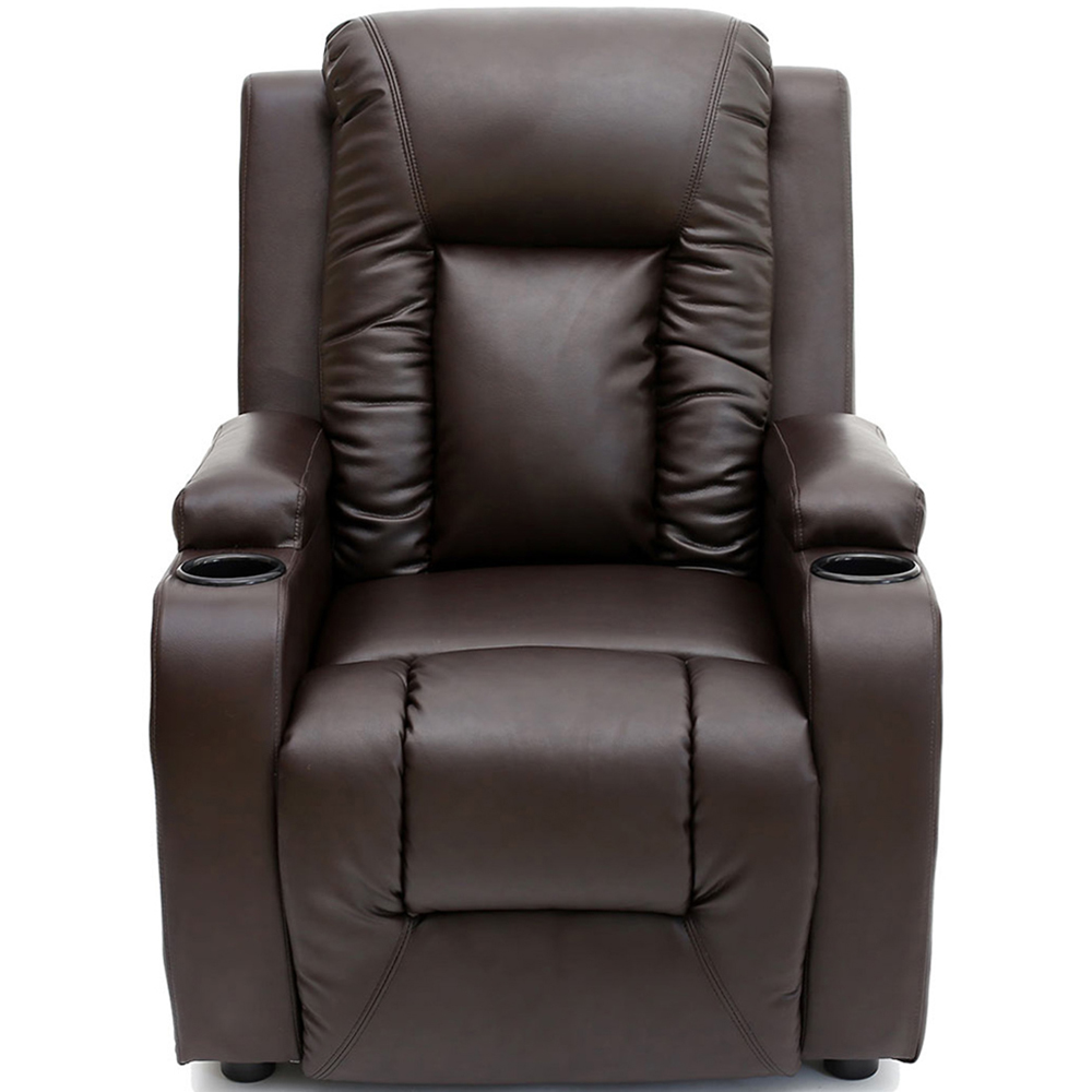 Furniture Online Oscar Brown Bonded Leather Pushback Recliner Chair with Cupholder Image 3
