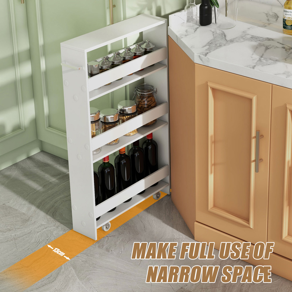 Costway 4 Shelf White Slim Storage Cart with Wheels Image 5