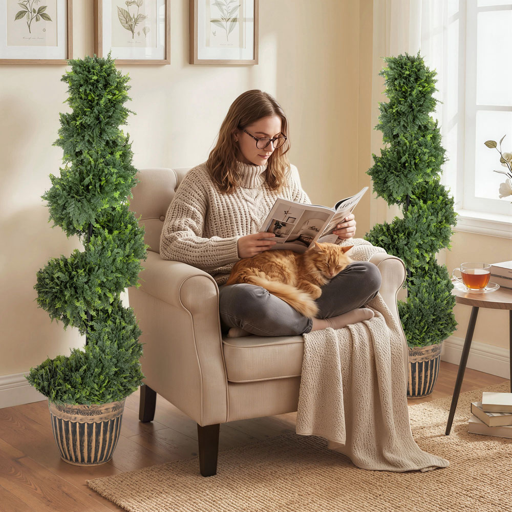 HOMCOM Potted Topiary Spiral Cypress Trees Set of 2 Image 7
