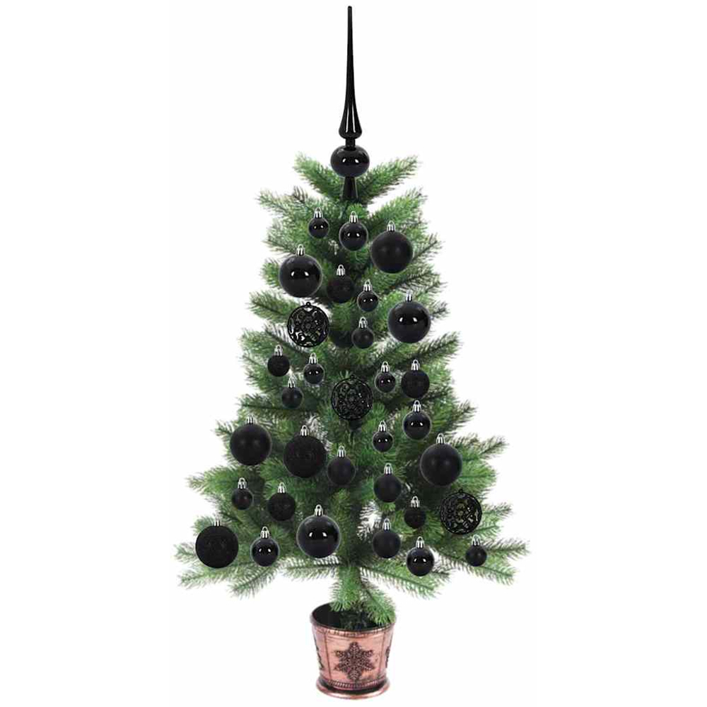 vidaXL Pre-Lit Black Baubles Green Artificial Christmas Tree 2ft Image 4