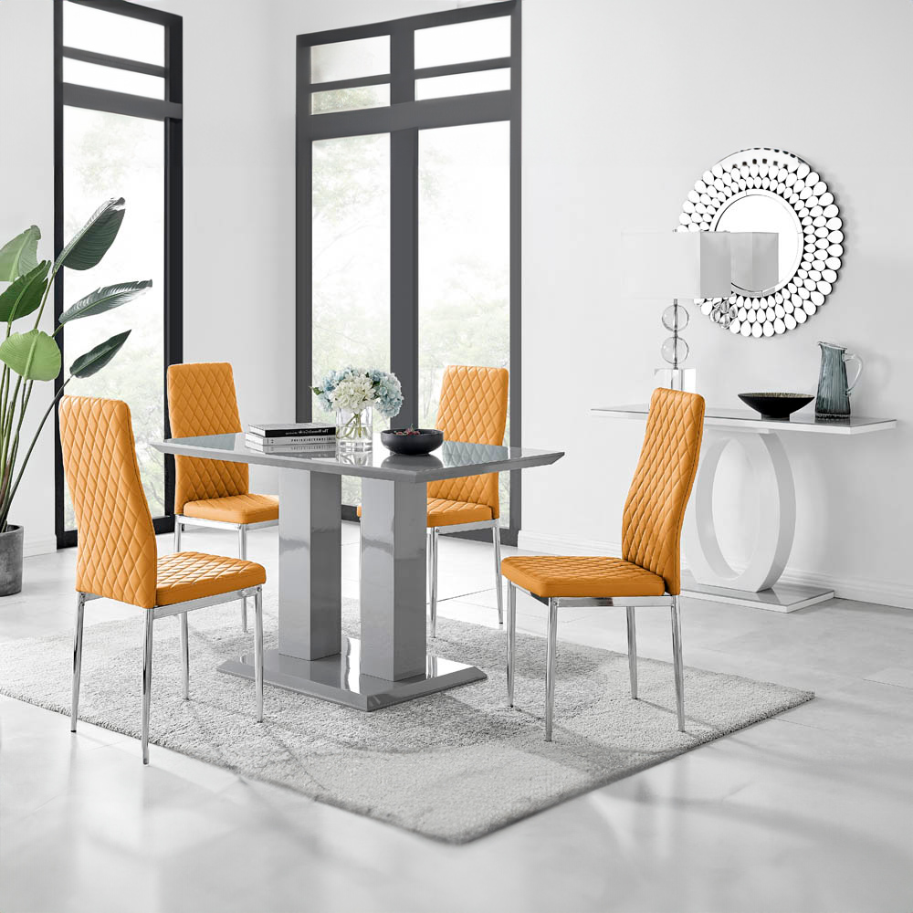 Furniturebox Molini Valera 4 Seater Dining Set Grey Gloss Mustard Yellow and Chrome Image 8