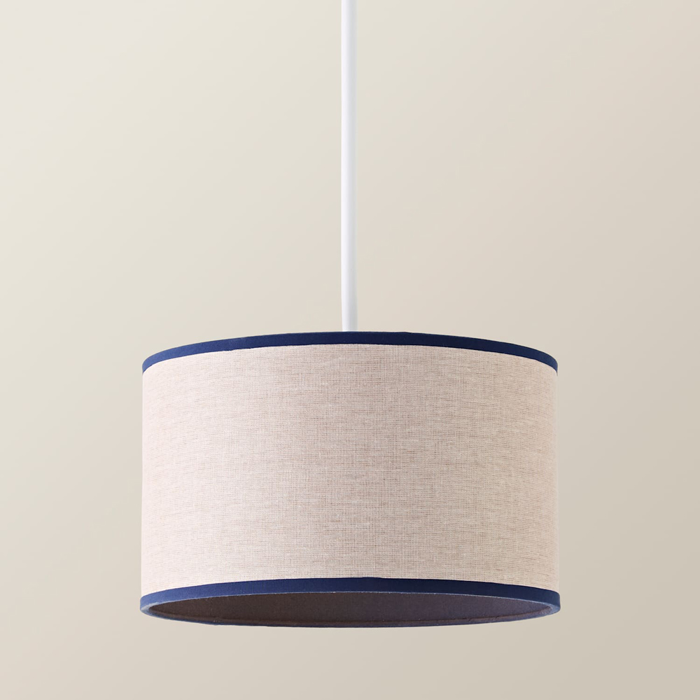 ValueLights Kiara Natural Linen Small Lamp Shade with Navy Trim Inner 25cm Image 4
