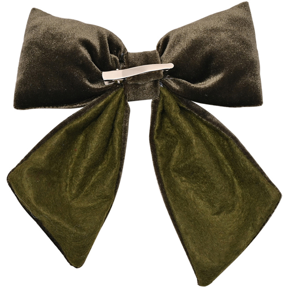 The Seasonal Gift Co. Dark Green Velvet Bow with Clip 14 x 16cm Image 2