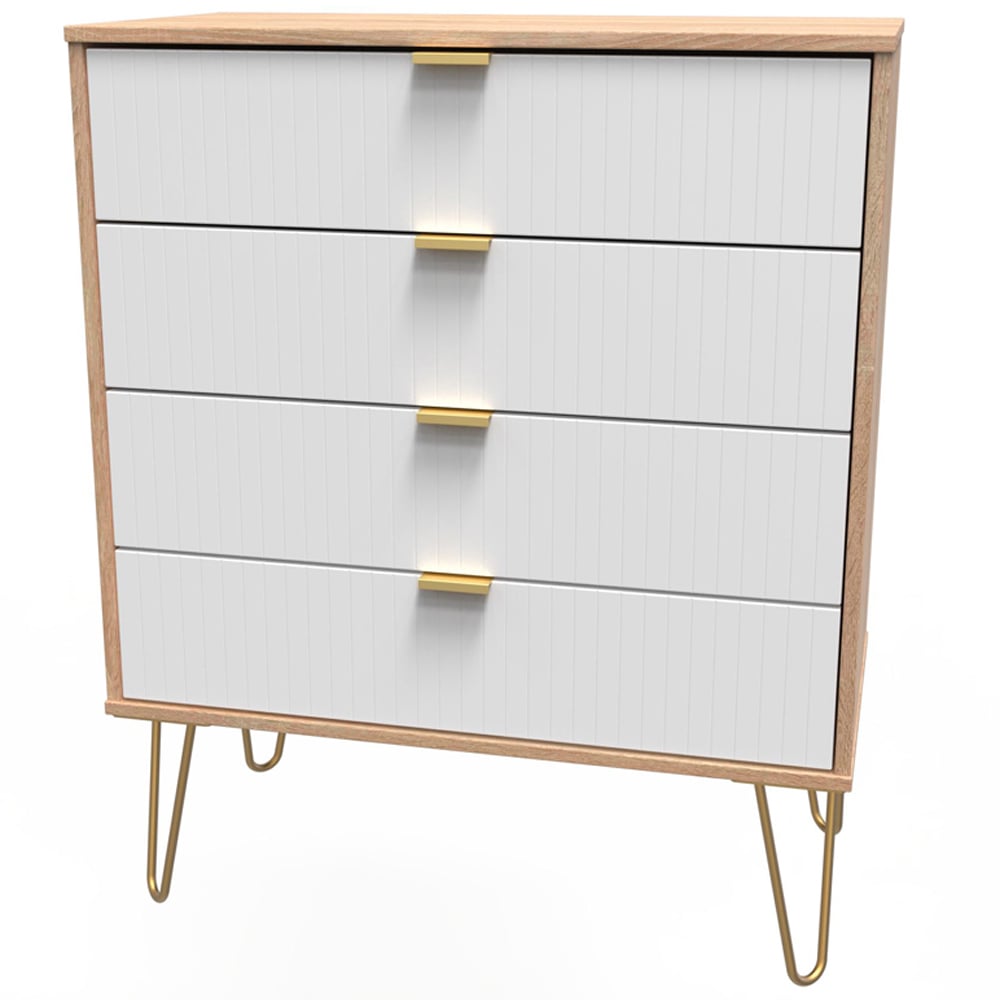 Crowndale 4 Drawer White Matt and Bardolino Oak Wide Chest of Drawers Ready Assembled Image 2