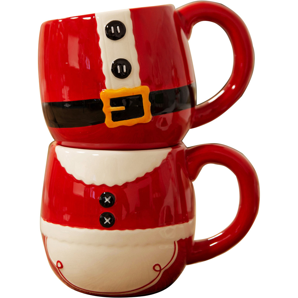 The Christmas Gift Co Red Santa and Mrs Claus Stackable Mug Set Image 1